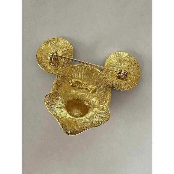 Crystal Enamel Mickey Head Brooch Signed Disney Vintage - Picture 4 of 6